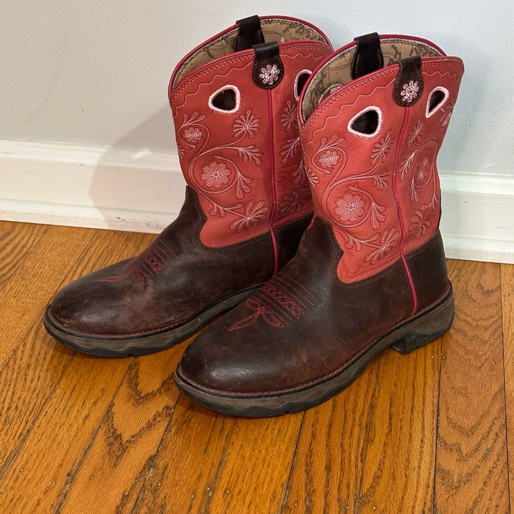 Durango Lady Rebel Brown & Pink Leather Western Cowgirl Boots Women’s size 9